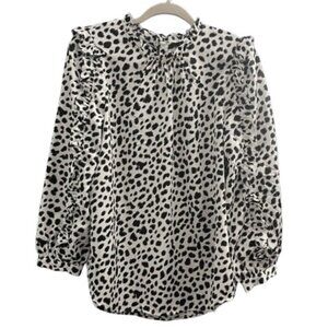 J Crew Ruffled Black & White Leopard Blouse